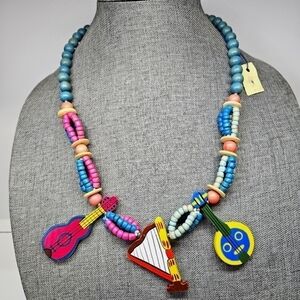 NEW VINTAGE Wood Wooden Musical Instruments Bright Color Necklace Philippines
